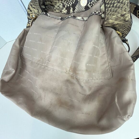 Michael Kors Astor Studded Python Snakeskin Tote Bag Shoulder Purse Beige Black - Picture 11 of 16